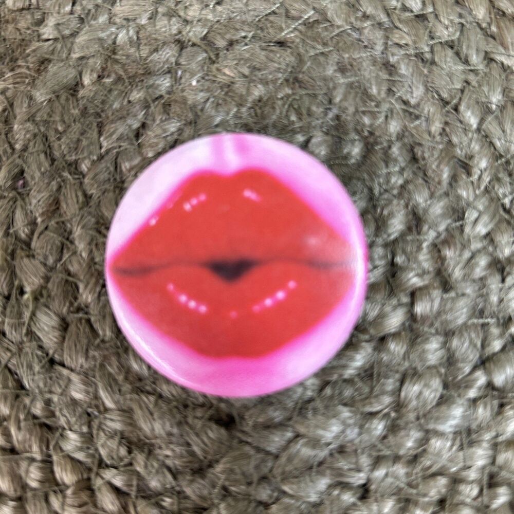 Vintage 1982 Lips Pinback Button Sexy Rock N' Roll Red